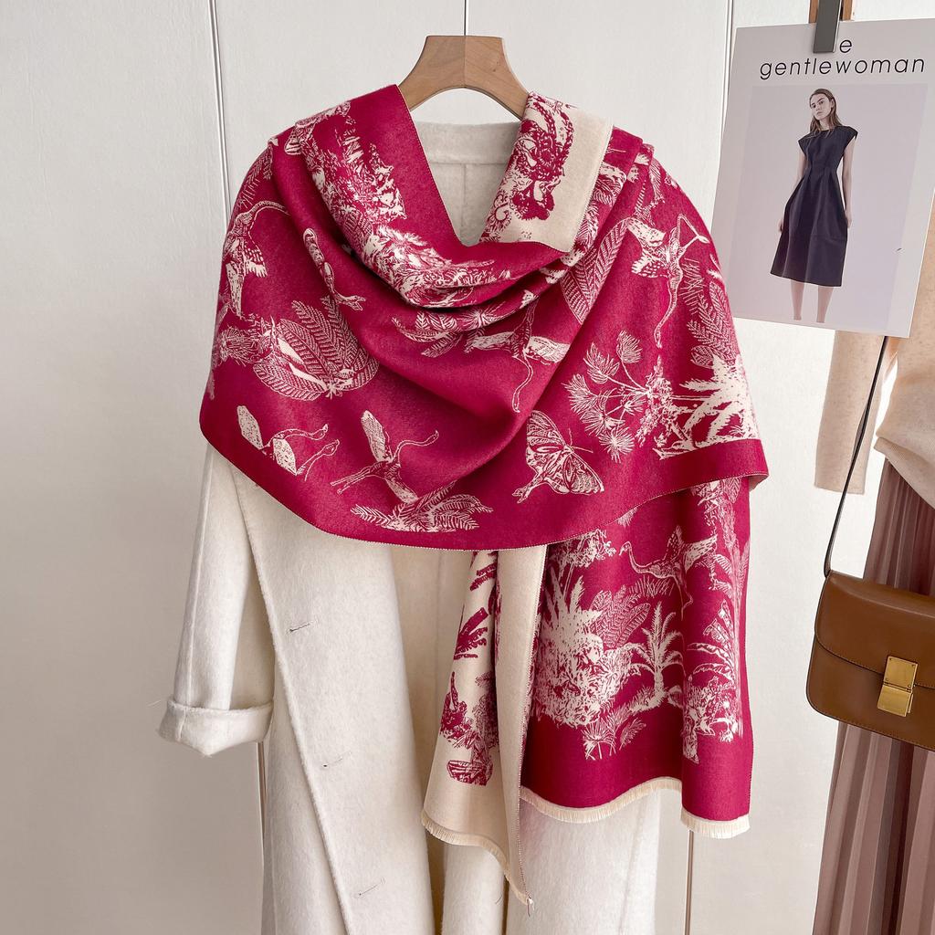 Imitation Cashmere Scarf Shawl Elegant Fashion Scarf Zoo Pattern Women'S Scarf Warm Scarf