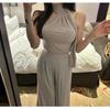 Korean Dongdaemun Slim-Fit Off-Shoulder Pleated Halter Top for Women