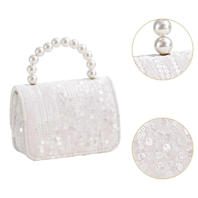 Little Girl Handbag Beading Handle Chic Purse for Daily Birthday Gift Events Milky White