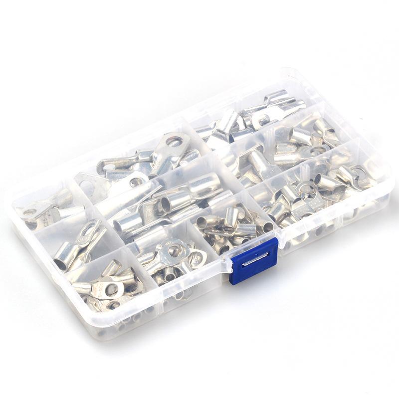 100Pcs/Box Tin-Plated SC Open Barrel Lugs Pure Copper Crimp Cable Terminals Kit