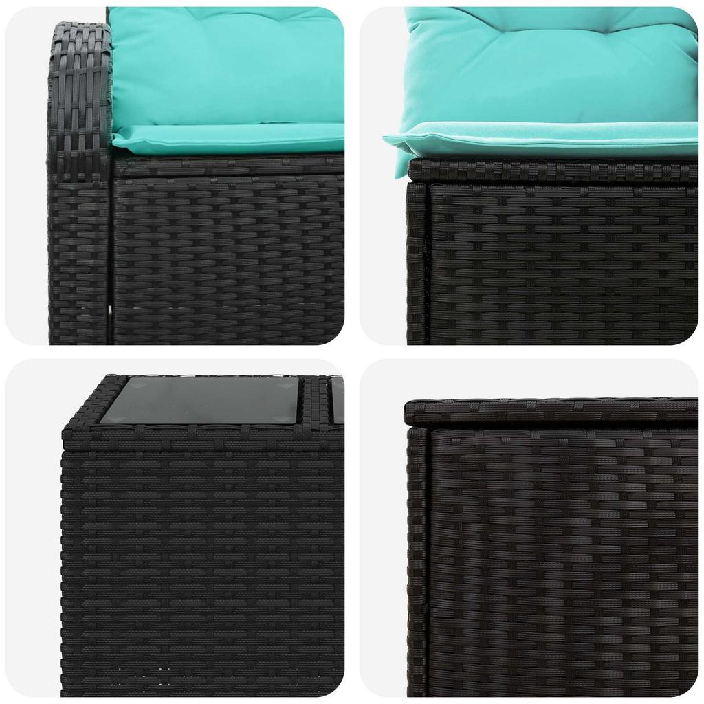 Sofa Set 6 Pieces Black and Blue Poly Rattan and Steel