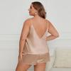 Plus Size Women's New Ice Silk Sexy V Neck Halter Shorts Pajamas Set