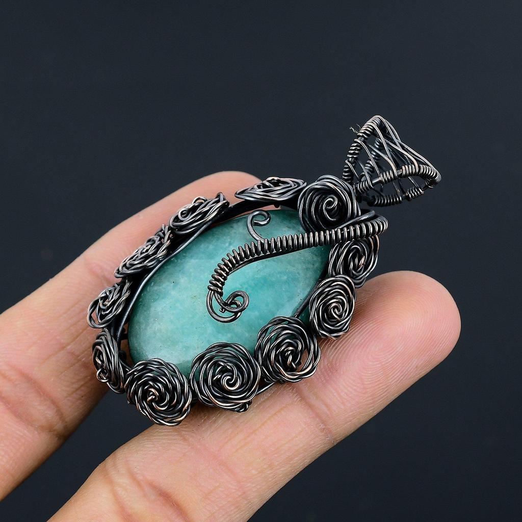 Aquamarine 999 Copper Wire Wrapped Pendant, Handmade Gemstone Pendant Jewelry, Gifts For Wife Brand New Pendant