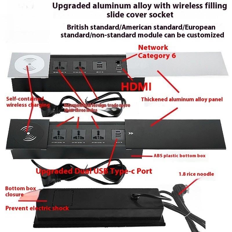 Verbesserter Einbau-Konferenz-Schreibtischsockel Versteckter Typ Multifunktional 3 Löcher 5 Löcher Inseltisch Seiten-Schiebeschalter
