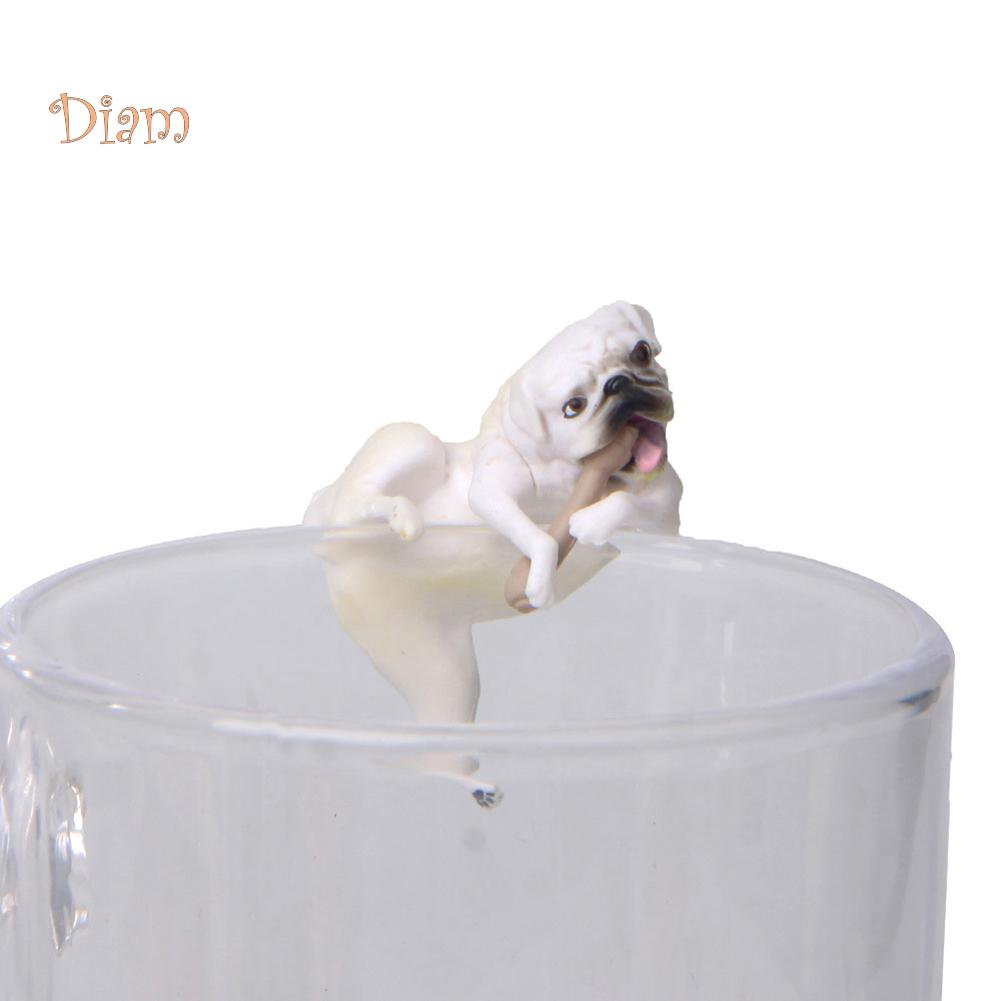 NO.KK Realistic Mini Pug Dog Figurine Hanging On Cup Rim DIY Fairy Garden Accessory