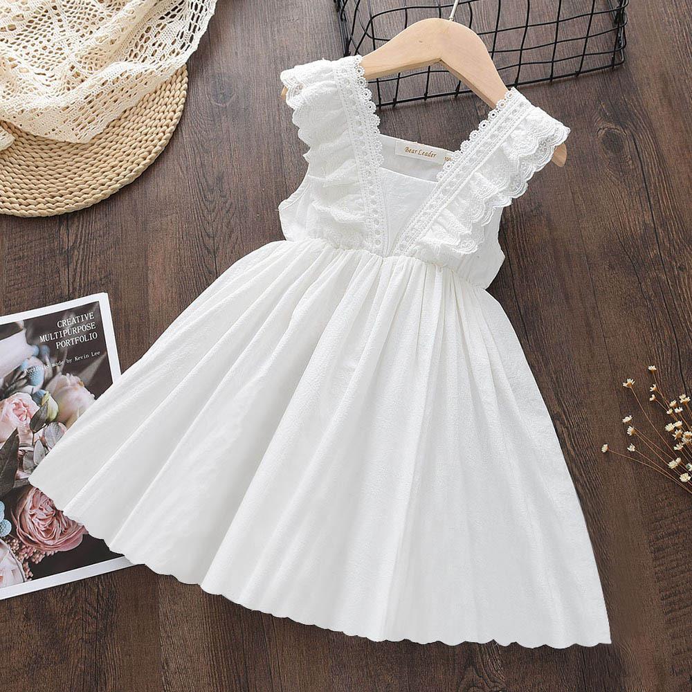 Girls Summer White Lace Princess Dress Thin Sleeveless Vest Dress Baby Stylish Hem Skirt