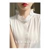Lace Trim Sleeveless Solid Color One Button Blouse Silk Satin Slimming Commuter Shirt For Women Elegant Spring Summer Lightweight Top