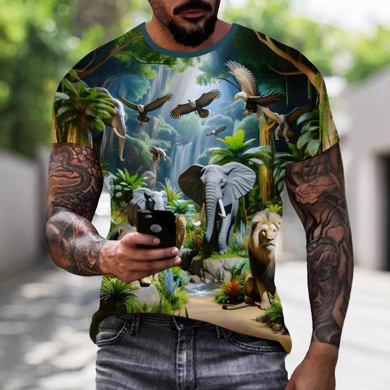 

Trendy men s casual T-shirt 3D digital printed starry sky pattern short sleeved loose fitting pullover round S