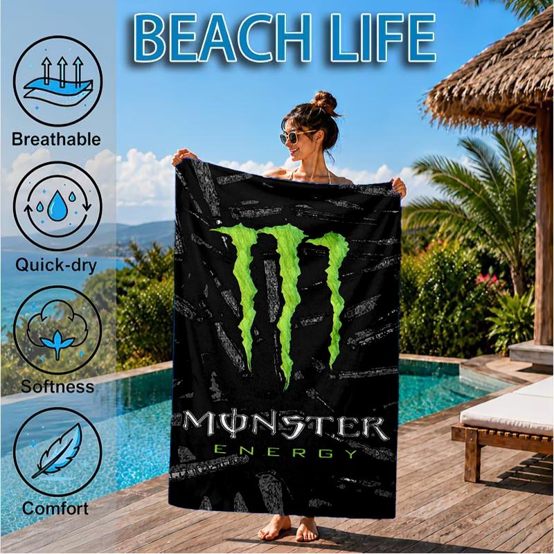 Monster Drink Beach Towel, Super Soft Microfiber, Perfect Gift for Her/Him, Birthday, for Pool, Beach, Travel, Decor Beach Party