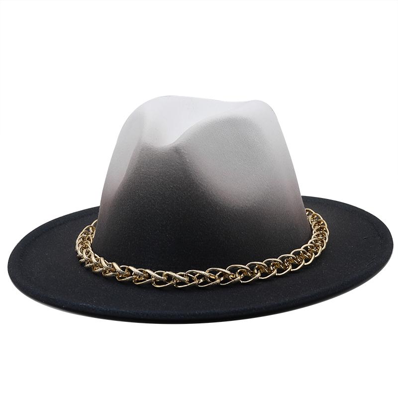 Winter Autumn Imitation metal chain Woolen Women Men Ladies Fedoras Top Hat Jazz Caps European American Round Caps Bowler Hats