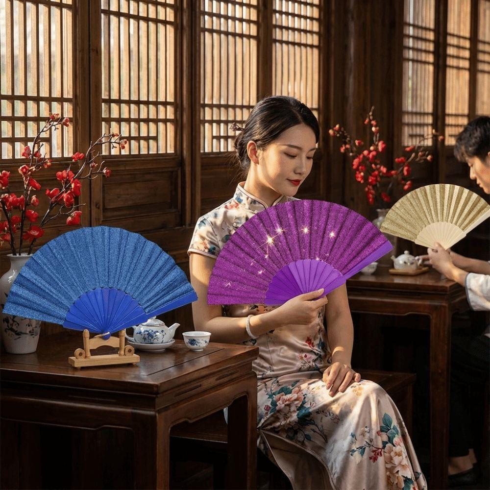 Leuchtender Falt-Handfächer Unifarbener Klassischer Fächer Leichter Kunststoff Glitzerfächer Festivals