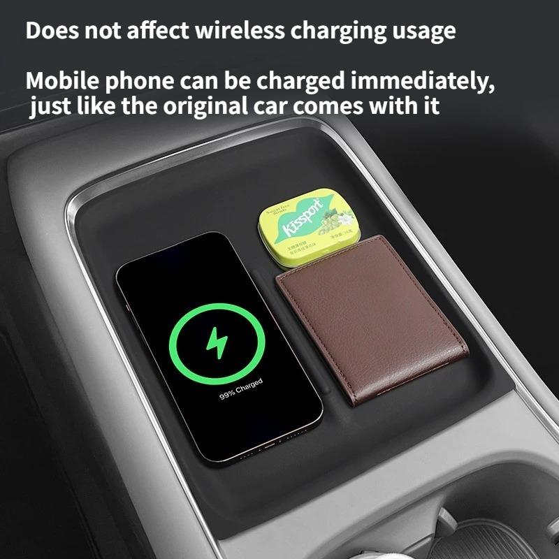 For Xpeng P7+ 2024-2026 Car Central Armrest Storage Box Wireless Charging Silicone Pad Lower Storage Box Tray Auto Accessories