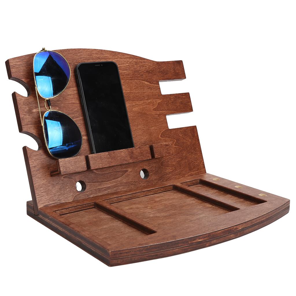 Wood Phone Docking Station Desk Storage Bracket Key Holder Wallet Stand Watch for Man Woman Birthday Gift
