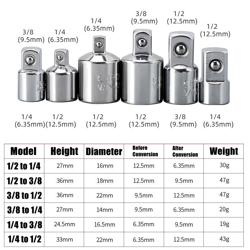 1/2,1/4,3/8 Ratchets Wrench Socket Adapter Converter Transfer Socket Wrench Ratchet Sleeve Adapter Drive Spanner Connecting Head