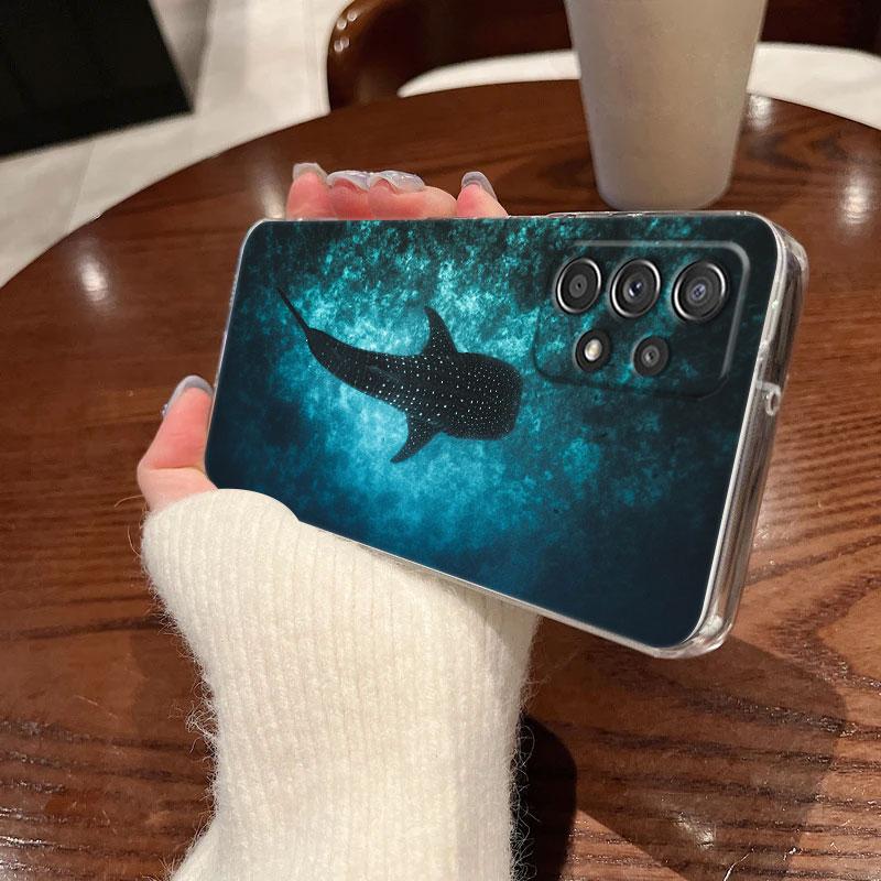 Coque de téléphone transparente avec motif requin-baleine nageant dans l'océan pour Samsung Galaxy A56 A57 A37 A55 A54 A36 A35 A26 A25 A16 A17 A07 A52 A34 A73