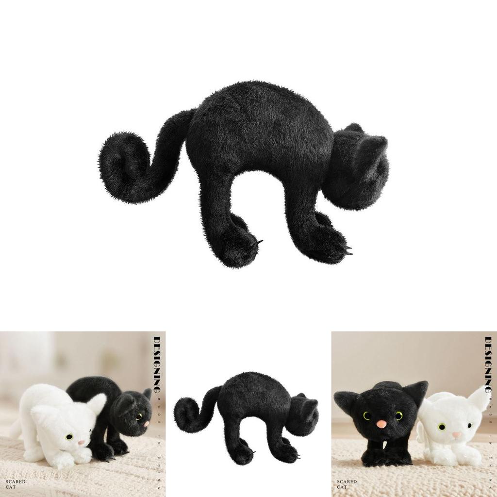 Black And White Cat Plush Toy With Funny Expression For Halloween Gift And Collectors Item
