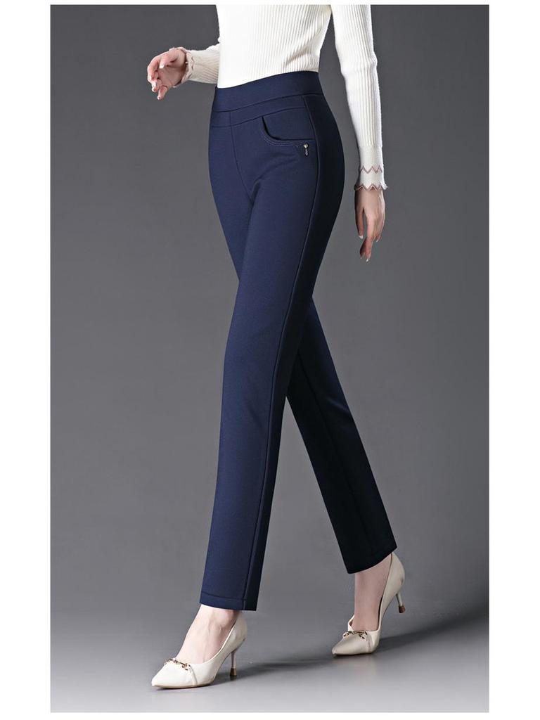 High-Waisted Fleece-Lined Straight-Leg Pants - 2024 Winter Warm Casual Pants for Women