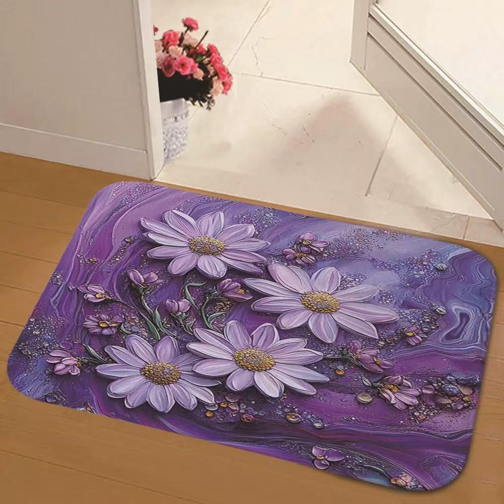 Purple Flower Non-Slip Bathroom Mat - Water-Absorbent Rug for Entrance