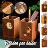 1pc Solid Wood Pen Holder Light Luxury Office Desk Storage Box Vintage National Style Home Office Ornaments Holiday Gifts