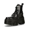Fashion New Gothic Punk Men's Leather  Motorcycle Platform Rubber Boots Black  Mid-Calf Tactical Combat Boots Fashion 45