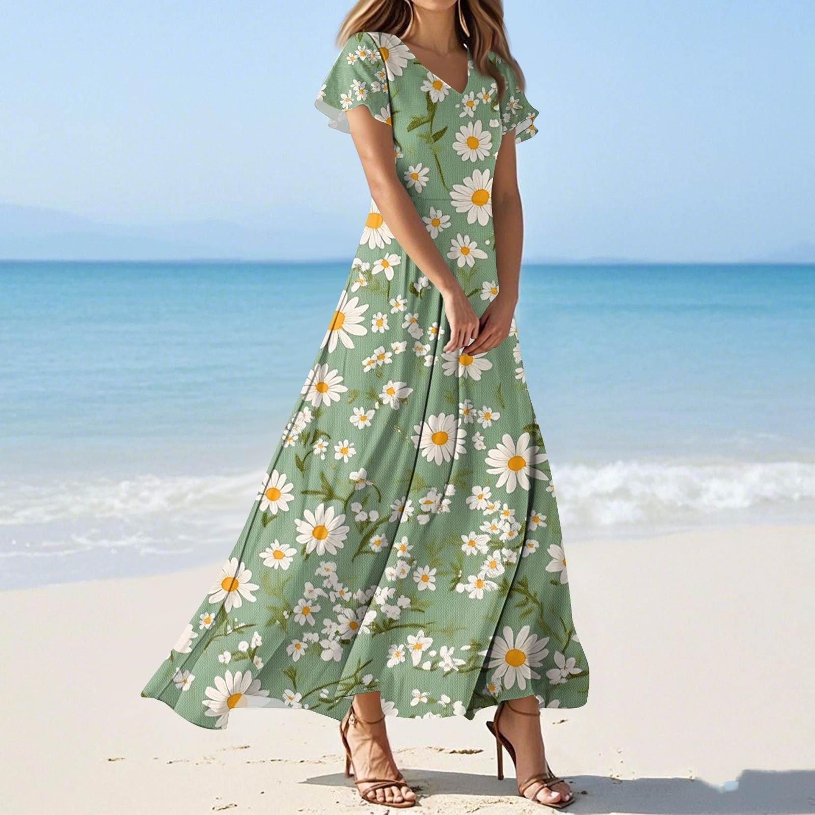 

Женские летние модные повседневные платья с цветочным принтом, платья с V-образным вырезом и коротким рукавом L