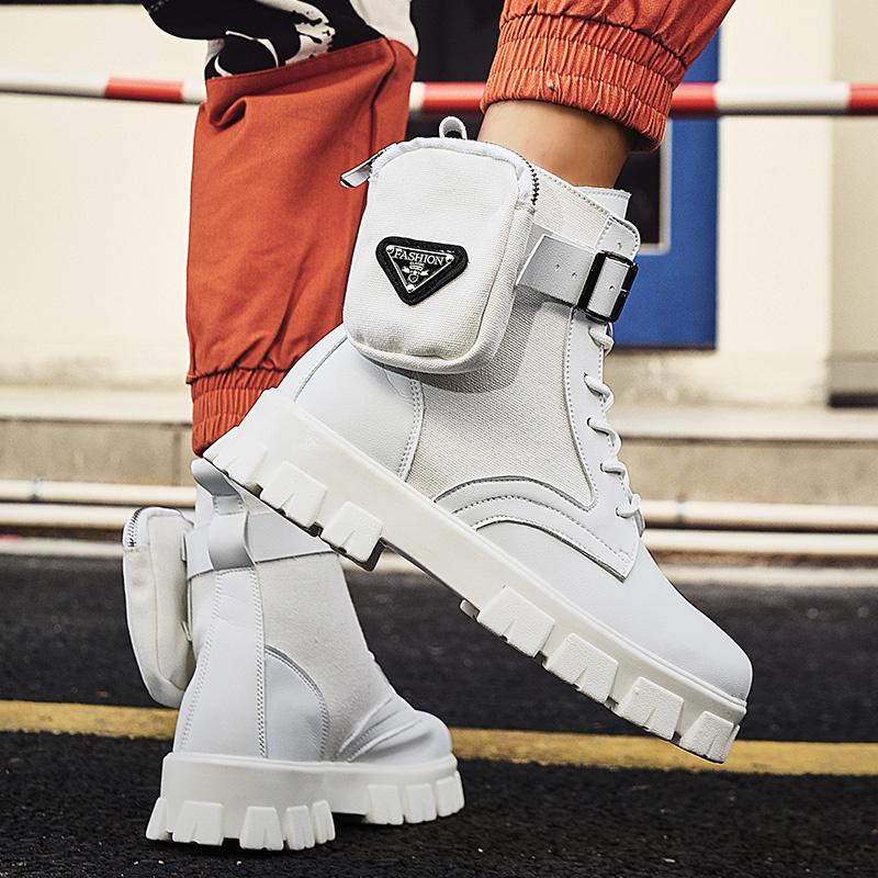 New Fashion Men's White Boots Autumn Winter Superstar Pocket Motorcycle Shoes Men Platform Boots Comfort Leather Ankle Boots Man