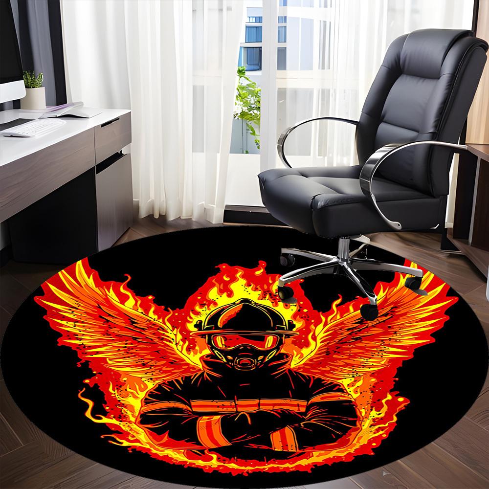 1pc Firefighter Phoenix Office Round Area Rug,  Mat Suitable ForOffice, Under Office Chairs Bedroom Living Room Home Decor, Room Deco