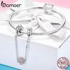 BAMOER Genuine 925 Sterling Silver Love Heart & Flower Safety Chain Stopper Charms Fit Pendants