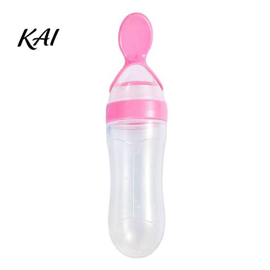 BPA Free Food Grade Silicone Baby Squeeze Spoon, Single-handed Rice Cereal Bottle with Feeder Flow Control, Easy Clean Dispensing Spoon