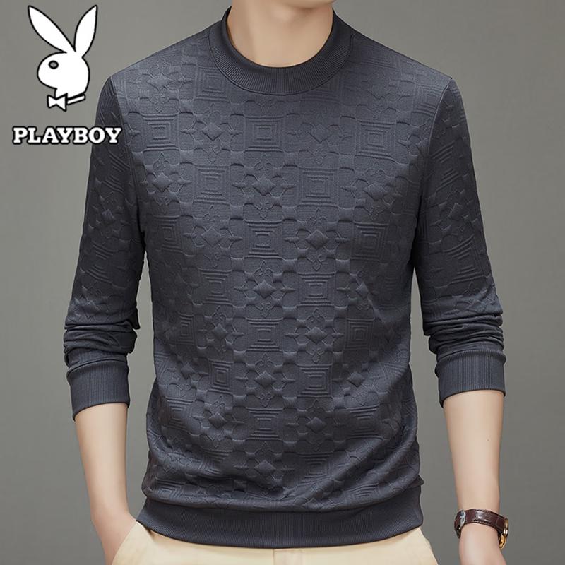 PLAYBOY Men's Casual Crew Neck Long Sleeve Pullover Sweater