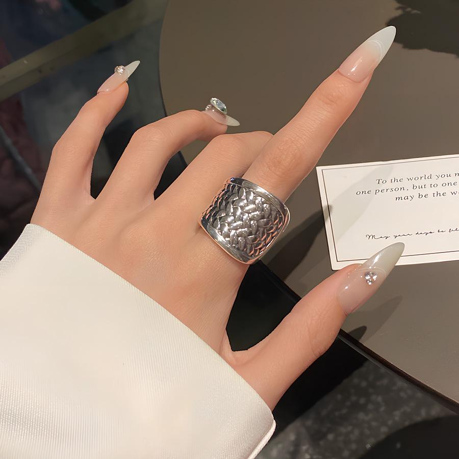 Trendy Retro Punk Wide Band Adjustable Ring for Women Adjustable Open