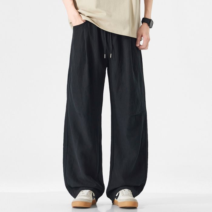 American fashion trendy brand Lyocell cool casual pants men's solid color simple loose drape straight trousers men