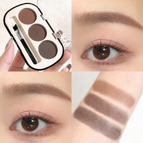 Eyebrow Powder Palette with Eyebrow Brush, Waterproof and Sweatproof Natural Color Rendering 3-color Eyebrow Powder Long Lasting
