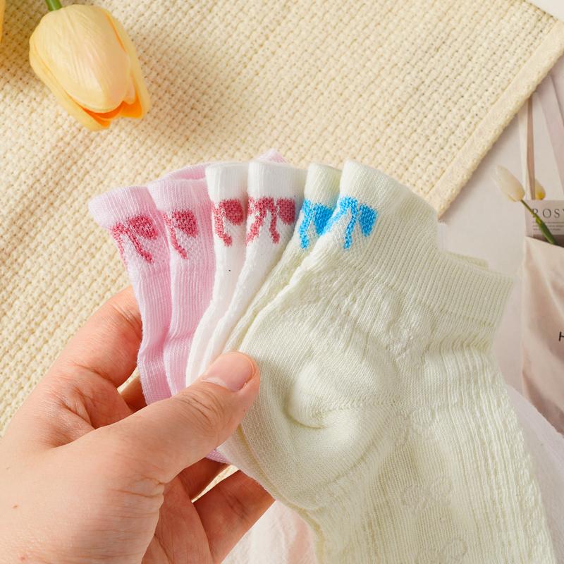 Women's Candy-colored Hollow Thin Breathable Invisible Socks Korean Style Cute Heel Embroidered Bow