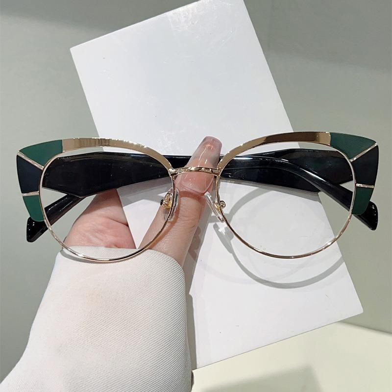 Europe and America Cat Eye Frame Anti-Blue Light Glasses Men Women Fashion Piece Together Color High Definition Eyeglasses