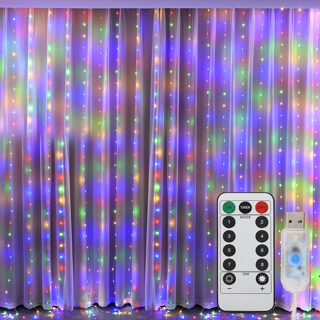 1pc Curtain Lights, 300 LED Curtain Fairy String Lights With Remote, USB 8 Modes 9.8 × 9.8 Ft , Waterproof, Window Room Decor