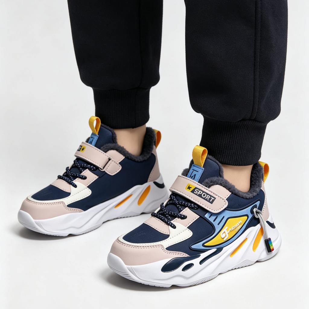 Children's Fleece Lined Running Shoes Lightweight Breathable Athletic Sneakers Durable Non-Slip Sole Comfortable Fit for Kids Outdoors