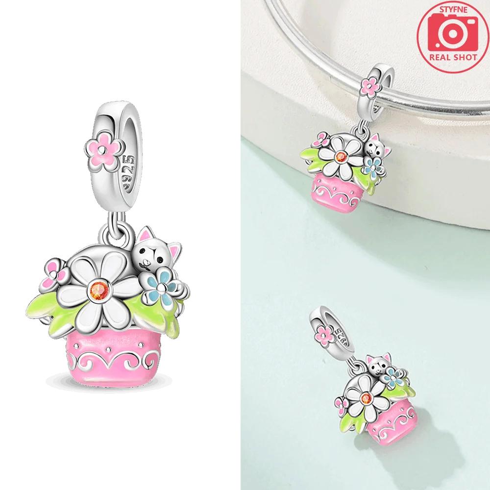 Pendants Woman Original Copper Bead Purple Flower Bellflower Cat Stars Moons Fit Bracelet Women Gift Jewelry Accessory Set