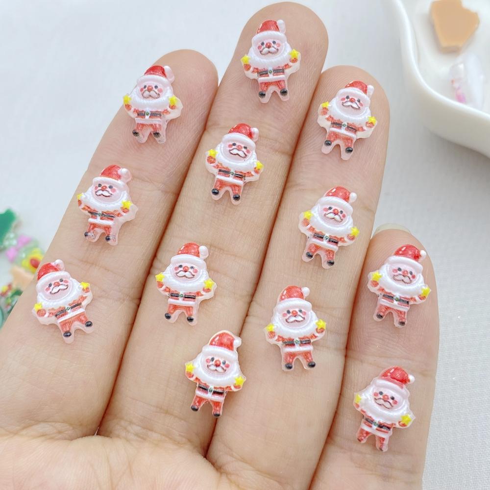 50Pcs New Cute Resin Small Santa Claus, Snowman, Tree Series Flat Back Ornament Jewelry Making Manicure Hairwear Accessories