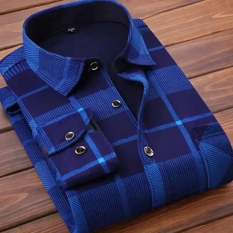 2025 Men's Autumn Winter Thick Warm Long Sleeve Plaid Shirt Thick Fleece Warm Casual Shirts for Men Oversized Plaid Shirts Male