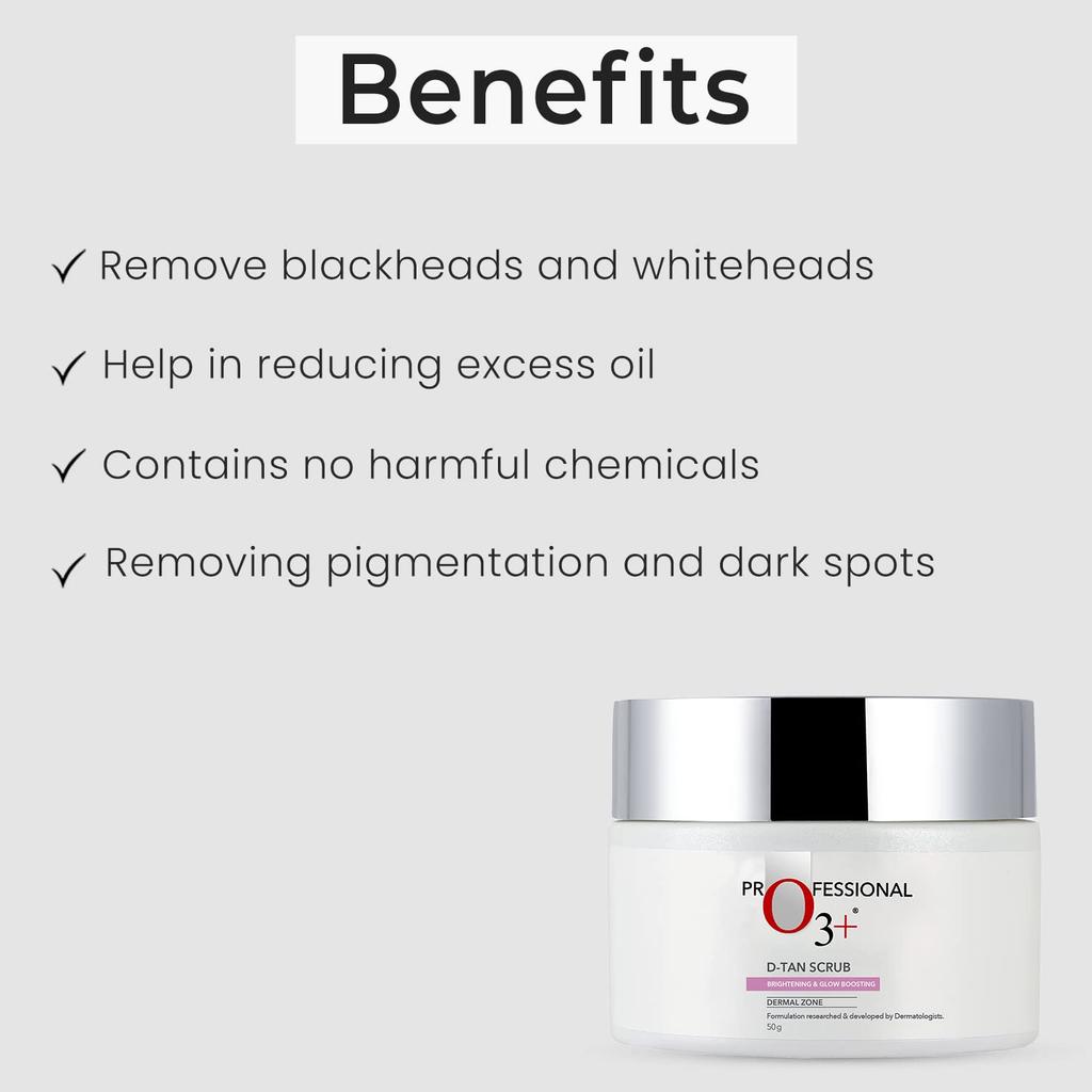O3+ D-Tan Scrub 50g Pack of 2 | Exfoliating Face Scrub for Tan Removal and Glowing Skin