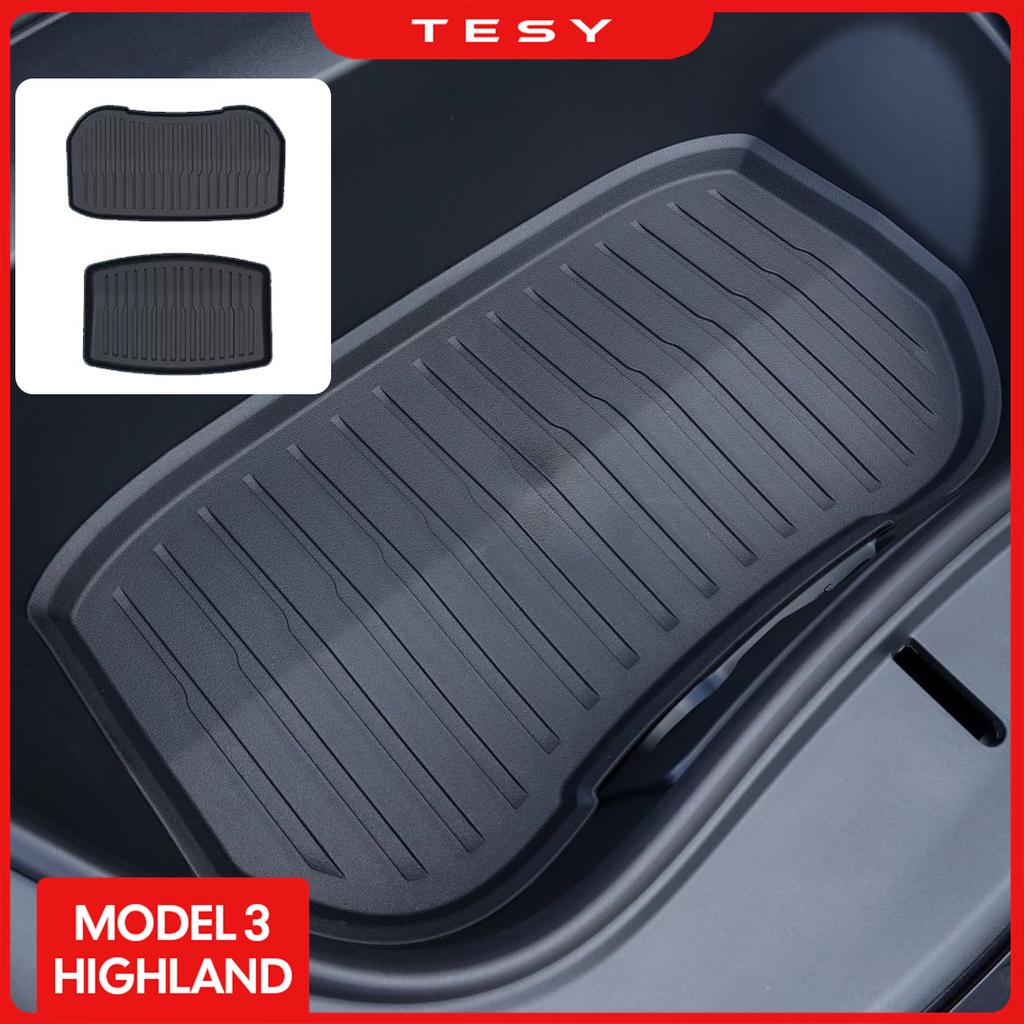 Trunk Mats for 2024 Tesla New Model 3+ Highland TPE Piano Key Style Front Rear Trunk Frunk Storage Waterproof Protective Pad