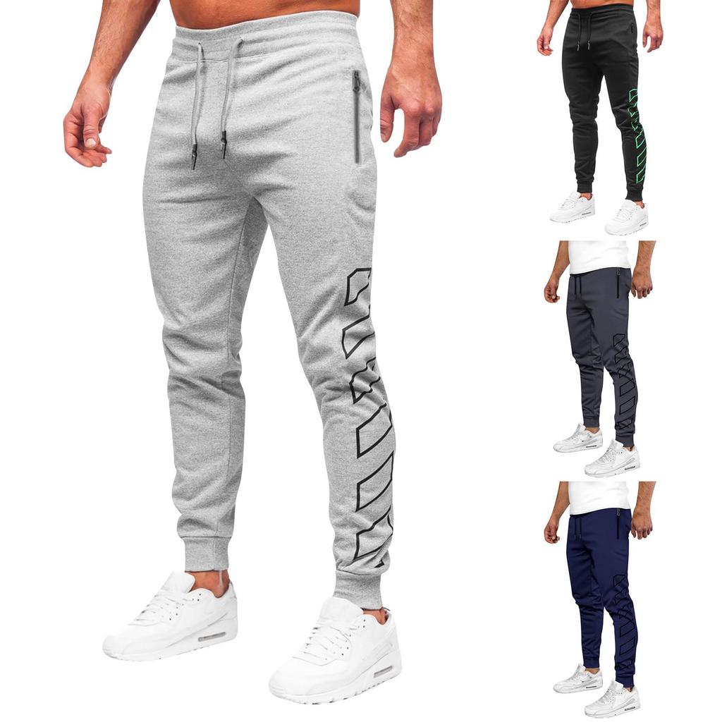 Spring And Autumn Sports Fitness Solid Color Trousers Men's Loose Running Casual Large Size Sweatpants Cotton