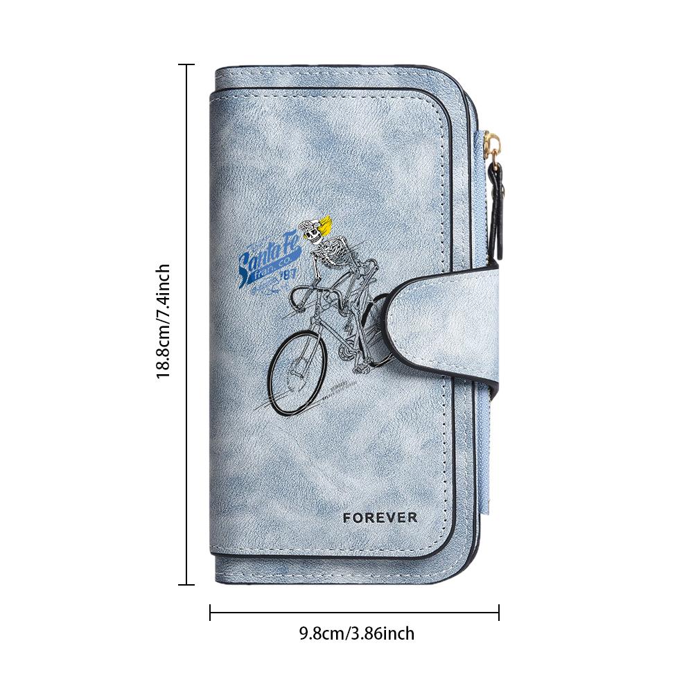 Vintage Skeleton Print Long Wallet Fashion Portable Card Cash Holder Purse for Daily Use