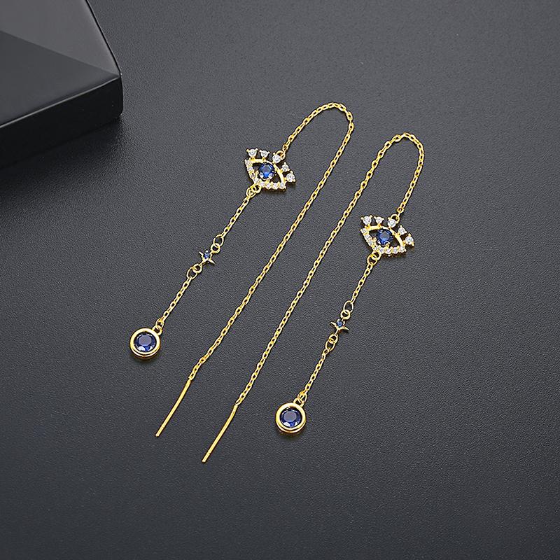 LUOTEEMI Devil Eye Charm Dark Blue Gemstone Wire Earring 18k Gold Plated Zirconia Jewelry Earrings