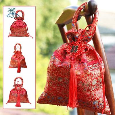 Sweet Chinese Style Flower Drawstring Bag Wedding Candy Storage Festive Sugar Bag Party Red Pocket New Year Bucket Bag New Year