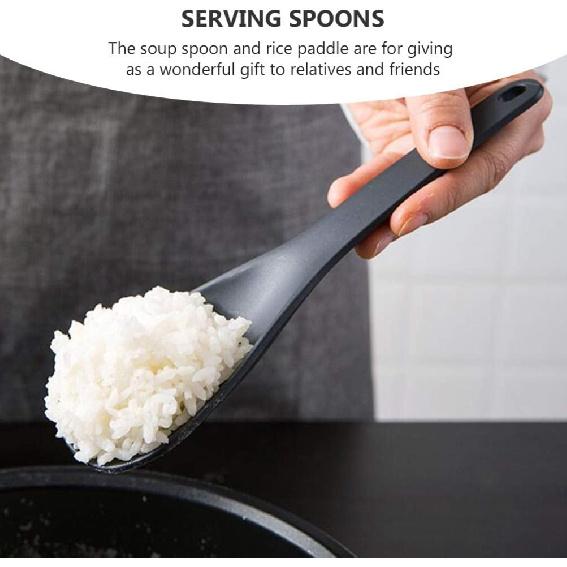 Silicone Rice Paddle, Non-Stick Heat Resistant Kitchen Gadget Set of 2, Black Rice Scoop & Spatula