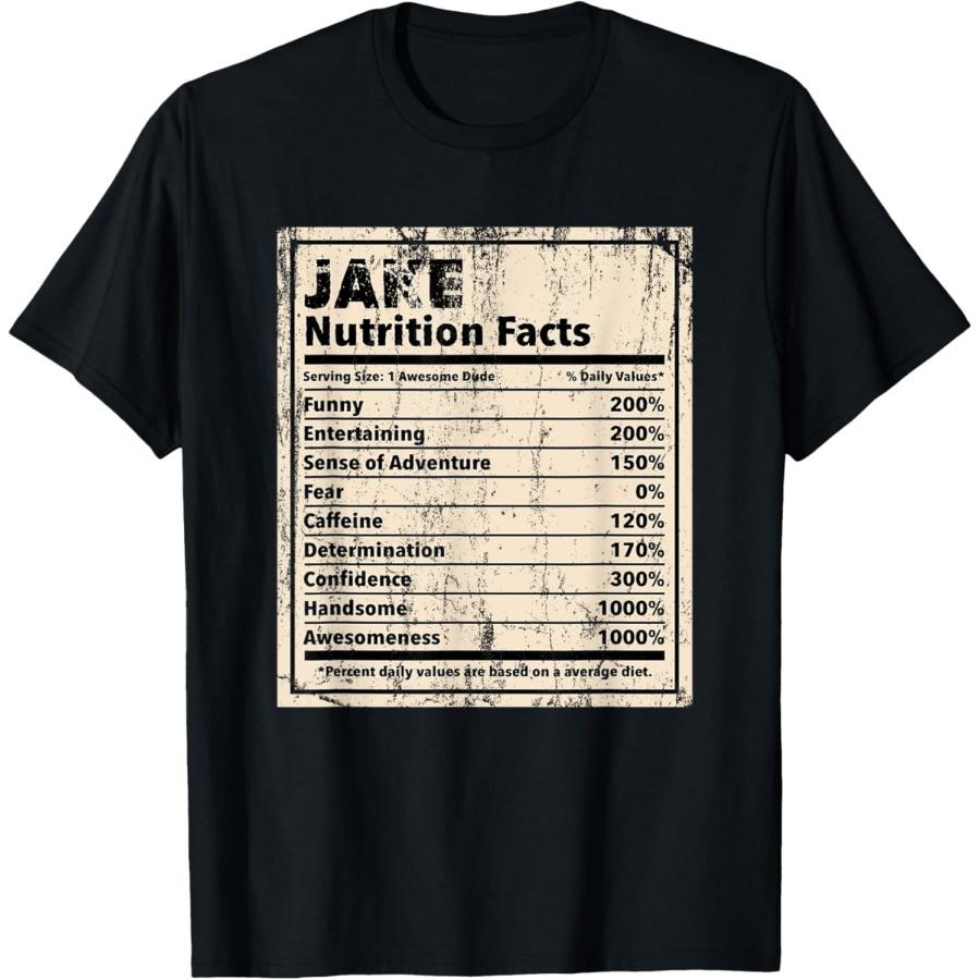 

Jake Nutrition Facts Funny Name Humor Nickname Sarcasm T-Shirt XXXXXL чорний