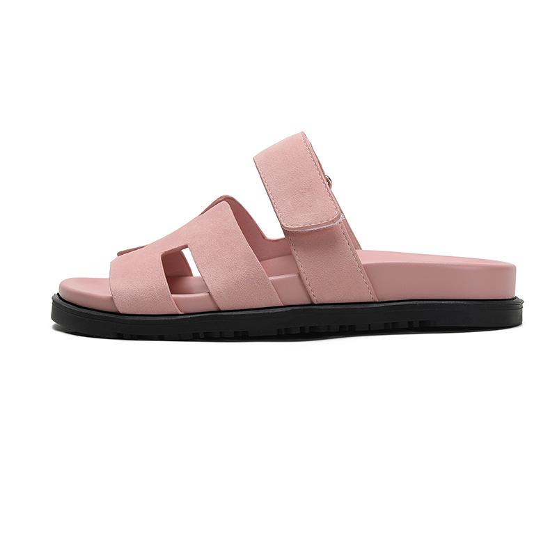 Sommer neue Axige zweiter Onkel Hausschuhe im gleichen Stil, Damen tragen echtes Leder dicke Sohle Klettverschluss coole Hausschuhe