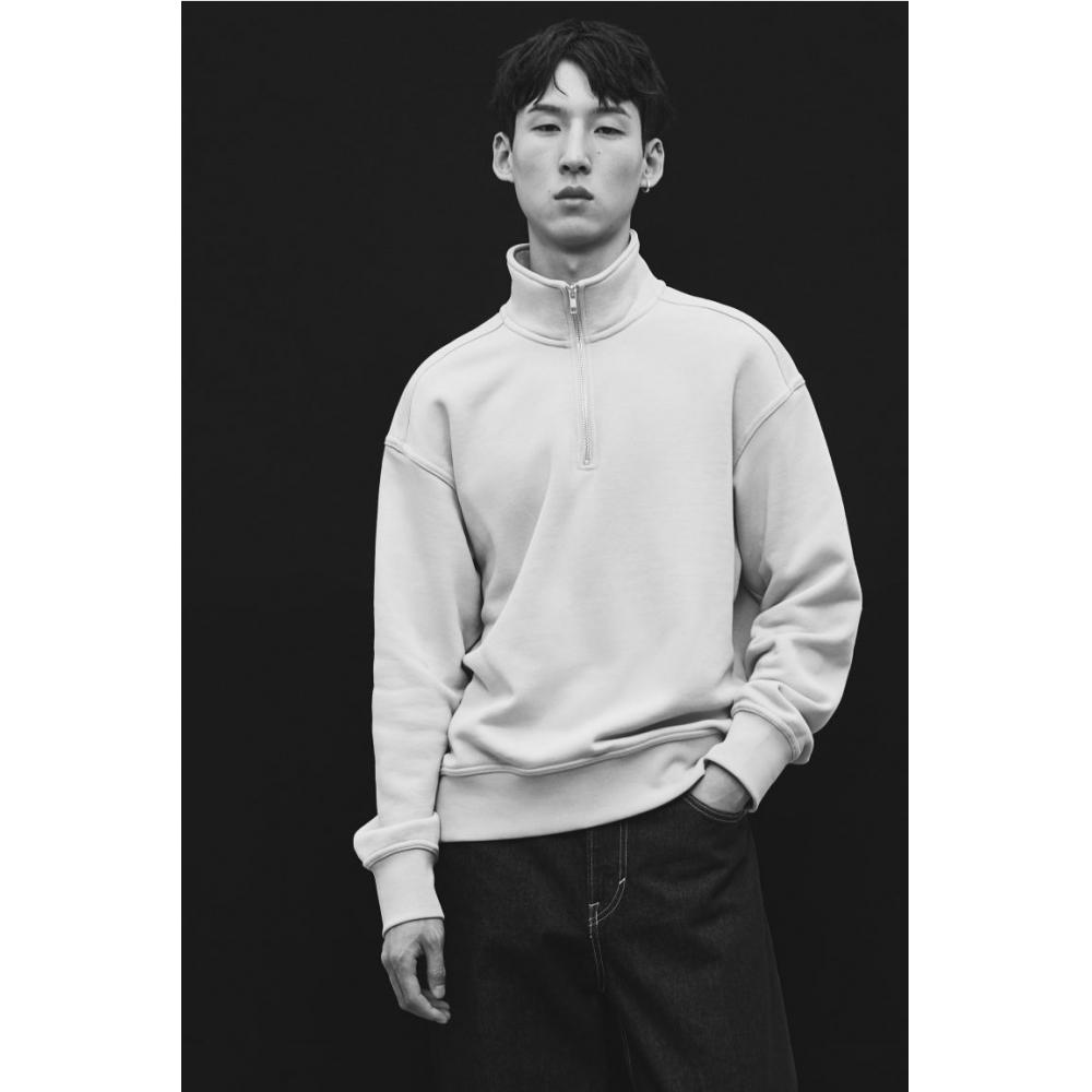 H M Loose Fit Zip Detail sweatsHirt Beige